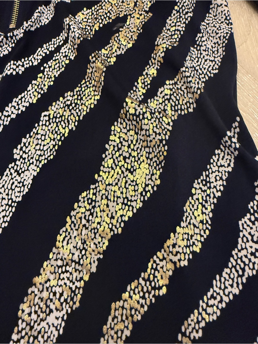 JM Collection navy, silver and gold Patterned Zip-Front Top - Picture 2 of 8